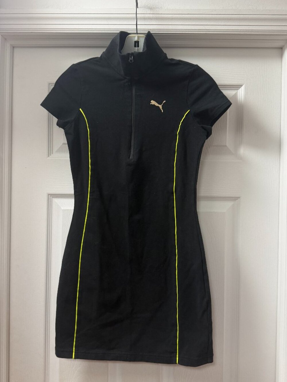 PUMA Evide Bodycon Mini Dress - Black with yellow & blue piping - Size Small
